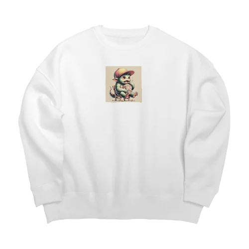 うまうまポップコーン Big Crew Neck Sweatshirt