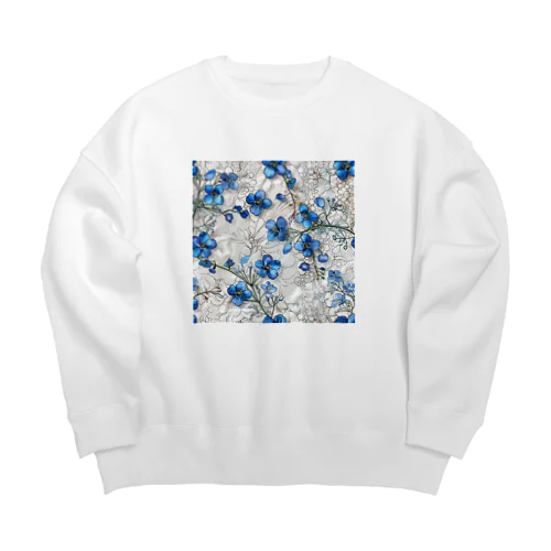 可愛い青色の小さな花 Big Crew Neck Sweatshirt