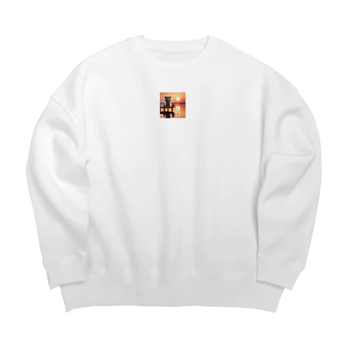 可愛いアライグマの魚釣り Big Crew Neck Sweatshirt