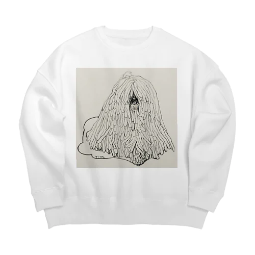 かしこいプーリー犬のイラスト  鉛筆画 歩く犬 Big Crew Neck Sweatshirt