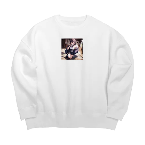 00181-Anime girl with purple hair and blue eyes Big Crew Neck Sweatshirt
