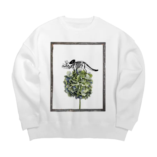 トリケラトプス骨格と紫陽花 Big Crew Neck Sweatshirt