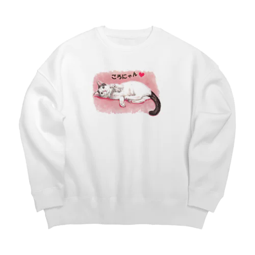 猫パステル画〈ごろにゃん💗〉 Big Crew Neck Sweatshirt