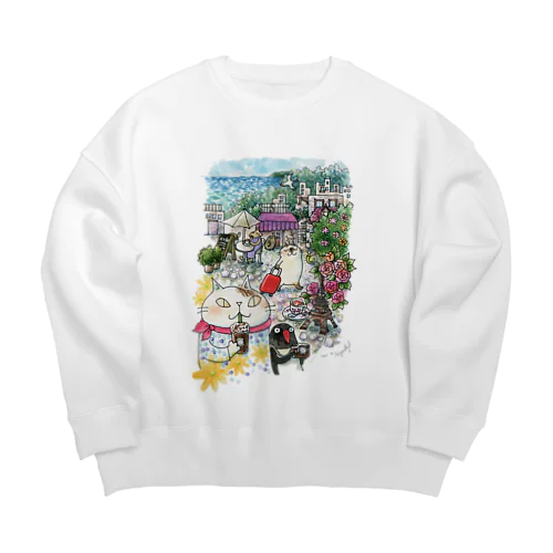 猫とペンギンと旅気分 Big Crew Neck Sweatshirt