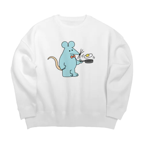 みずいろのねずみ（めだまやきを焼いている） Big Crew Neck Sweatshirt