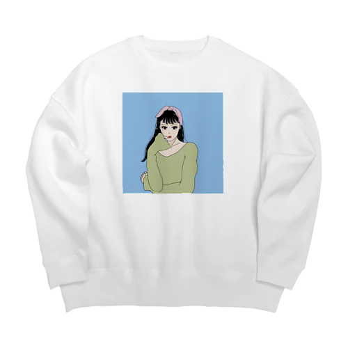 猫目が特徴のイケてる彼女 Big Crew Neck Sweatshirt