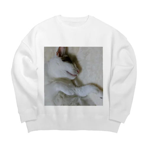 面白寝顔にゃんこ Big Crew Neck Sweatshirt