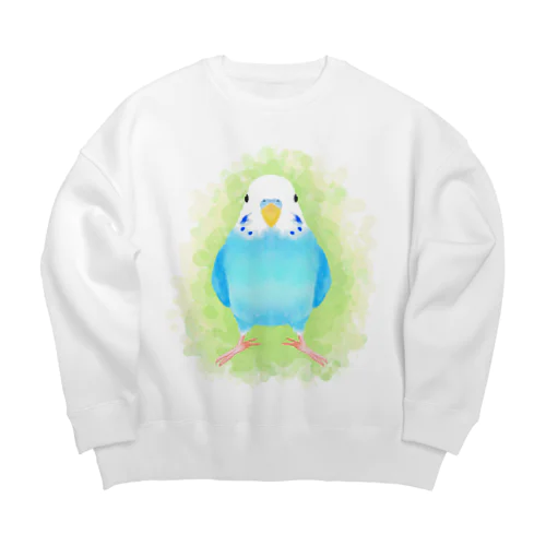 ほんわかセキセイインコ　ブルー【まめるりはことり】 Big Crew Neck Sweatshirt