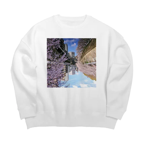 桜降る川空へ。 Big Crew Neck Sweatshirt