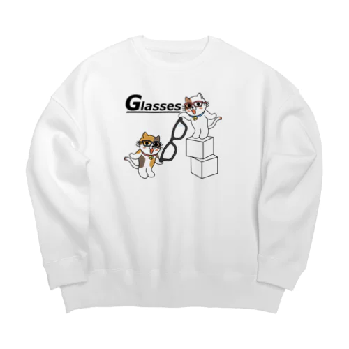 メガネにゃんこ Big Crew Neck Sweatshirt