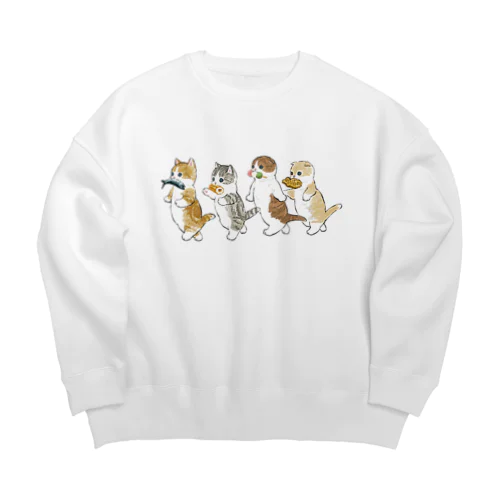 花より団子にゃん Big Crew Neck Sweatshirt