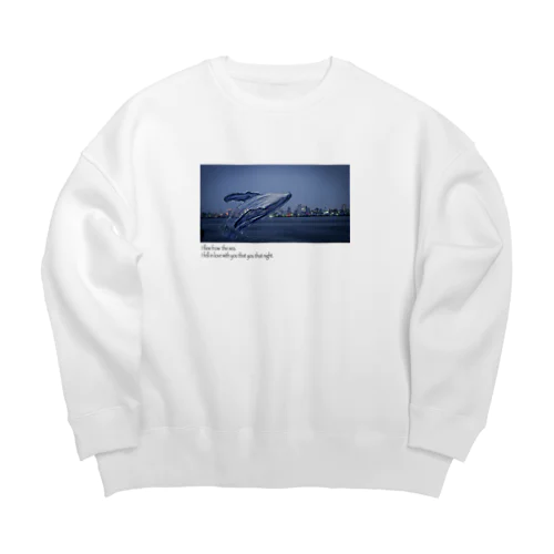 真夜中のクジラ white Big Crew Neck Sweatshirt