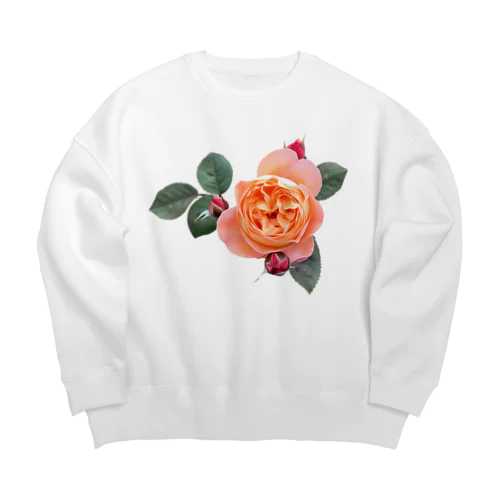 【ロマン】蕾と葉のついたオレンジピンクの薔薇 Big Crew Neck Sweatshirt