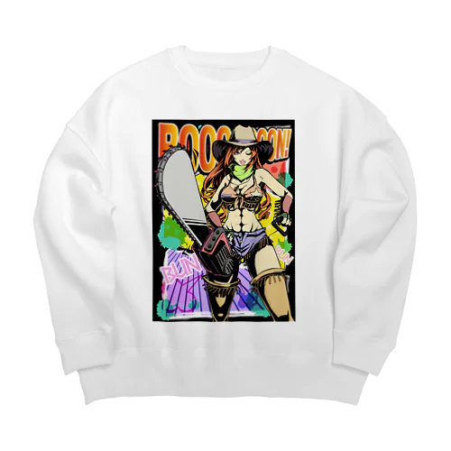 アメリカンコミック（アメコミ）風 セクシーなチェーンソーを持ったカウガール Big Crew Neck Sweatshirt