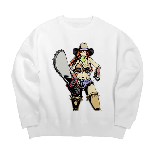 アメリカンコミック（アメコミ）風 セクシーなチェーンソーを持ったカウガール Big Crew Neck Sweatshirt