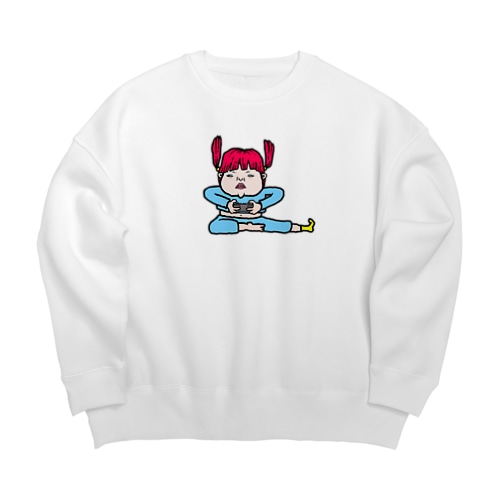 外出自粛ゲーム熱中少女 Big Crew Neck Sweatshirt