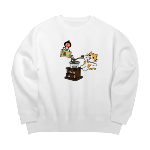 珈琲にゃんこ Big Crew Neck Sweatshirt