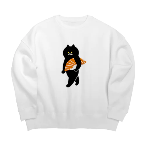 【大】サーモンの握り寿司をかっこよく運ぶねこ Big Crew Neck Sweatshirt