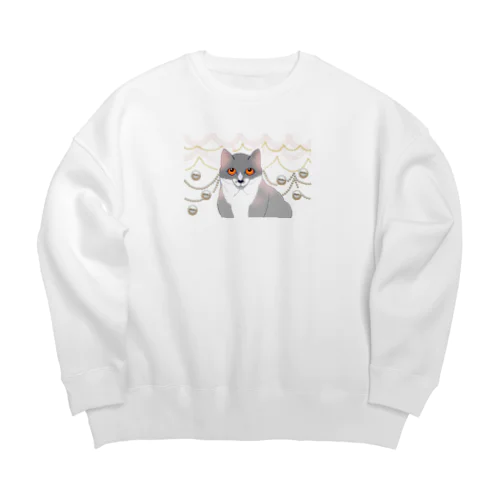 愛らしい子猫の上目遣い Big Crew Neck Sweatshirt