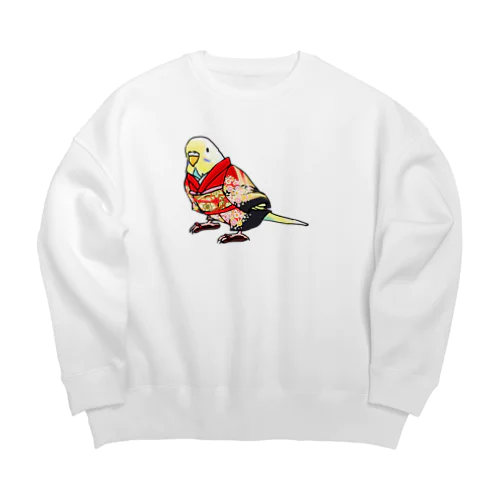 ごきげん着物セキセイインコ【まめるりはことり】 Big Crew Neck Sweatshirt