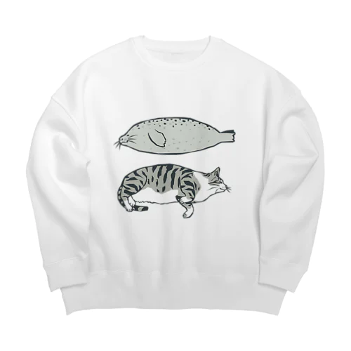 猫とアザラシ Big Crew Neck Sweatshirt