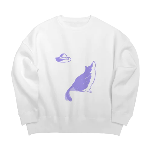 猫と帽子(紫) Big Crew Neck Sweatshirt