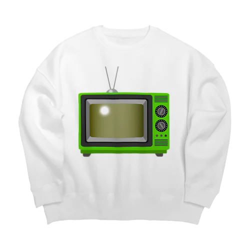 レトロな昭和の可愛い緑色テレビのイラスト Big Crew Neck Sweatshirt