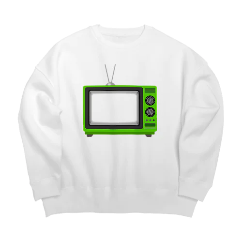 レトロな昭和の可愛い緑色テレビのイラスト 画面オン Big Crew Neck Sweatshirt