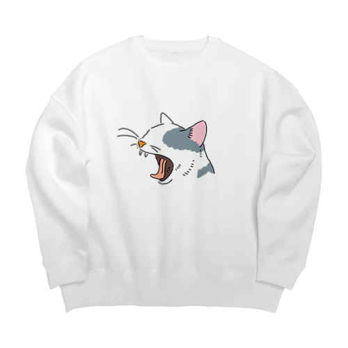 あくび　黒ぶち猫 Big Crew Neck Sweatshirt