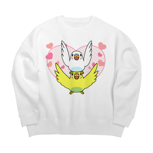 ラブリーセキセイインコ【まめるりはことり】 Big Crew Neck Sweatshirt