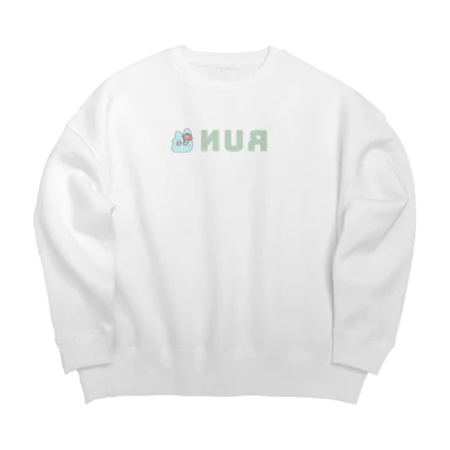 裏RUN！うさぎねこライトブルー Big Crew Neck Sweatshirt