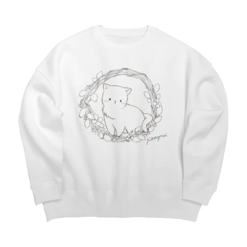 ミモザのリースとねこ　モノクロ Big Crew Neck Sweatshirt