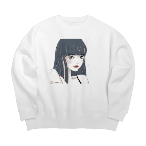 黒髪ロングの女の子　背景白 Big Crew Neck Sweatshirt