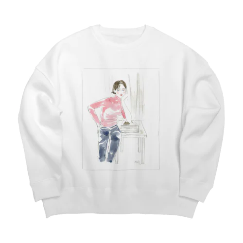 Pink Knit woman Big Crew Neck Sweatshirt