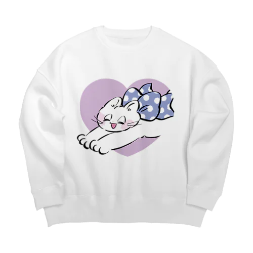 ハートねこ（パープル） Big Crew Neck Sweatshirt