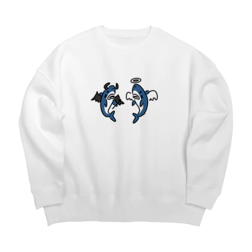 天使と悪魔に扮するサメ Big Crew Neck Sweatshirt