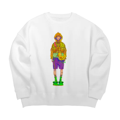 雨の日を楽しむ男の子 Big Crew Neck Sweatshirt