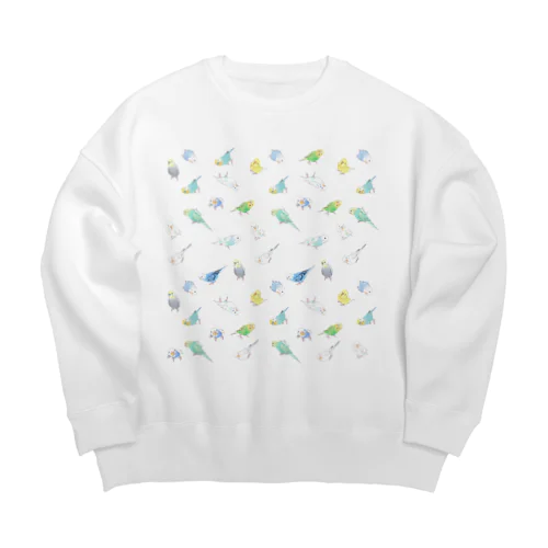 たっぷりセキセイインコちゃん【まめるりはことり】 Big Crew Neck Sweatshirt