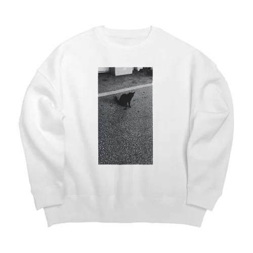 黒猫グラフィック Big Crew Neck Sweatshirt