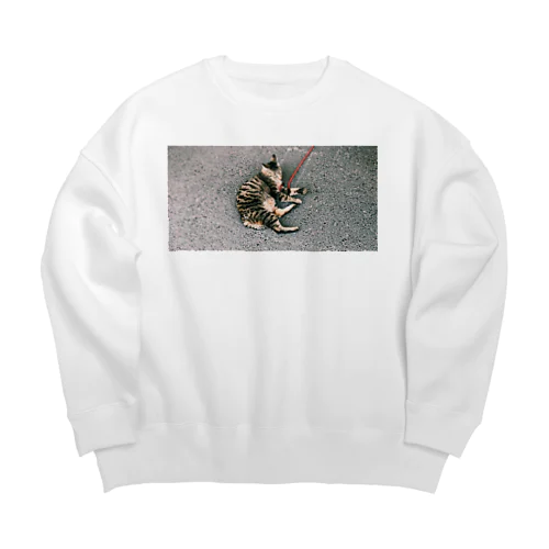 猫　ねこ　ネコ　 Big Crew Neck Sweatshirt