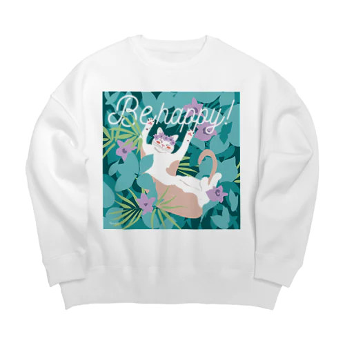 happy cat Big Crew Neck Sweatshirt