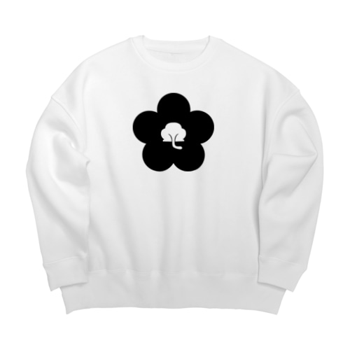 動物家紋。H.T.（裏梅ネコ尻）黒 Big Crew Neck Sweatshirt