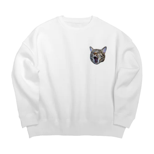 保護猫ローリエのあくび Big Crew Neck Sweatshirt