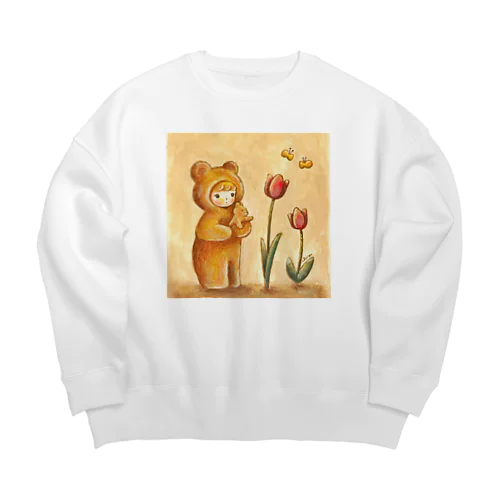 クマちゃんとチューリップ Big Crew Neck Sweatshirt