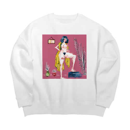 裸の女と黄色のマフラー Big Crew Neck Sweatshirt