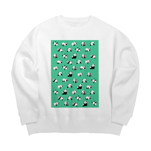 パンダらけ　グリーン Big Crew Neck Sweatshirt