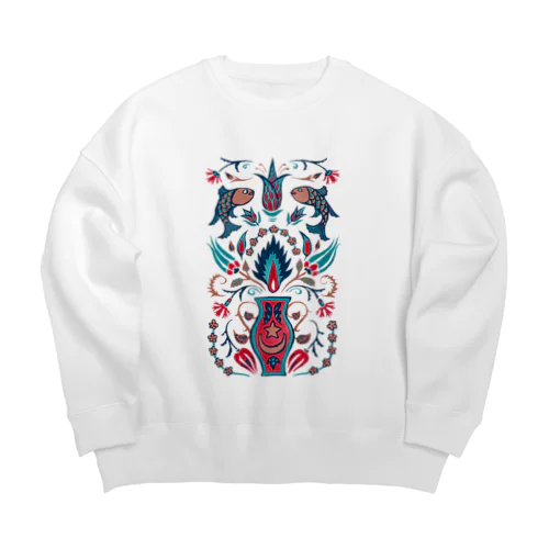 🇹🇷トルコのイズニックタイル【ティール】 Big Crew Neck Sweatshirt