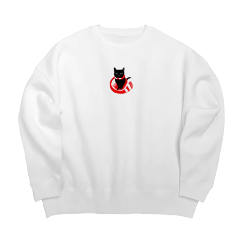 赤マフラー黒猫 Big Crew Neck Sweatshirt