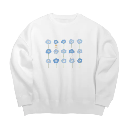 シロクマと柴犬と青いお花 Big Crew Neck Sweatshirt