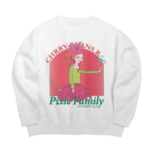 pixie family2-pink Big Crew Neck Sweatshirt